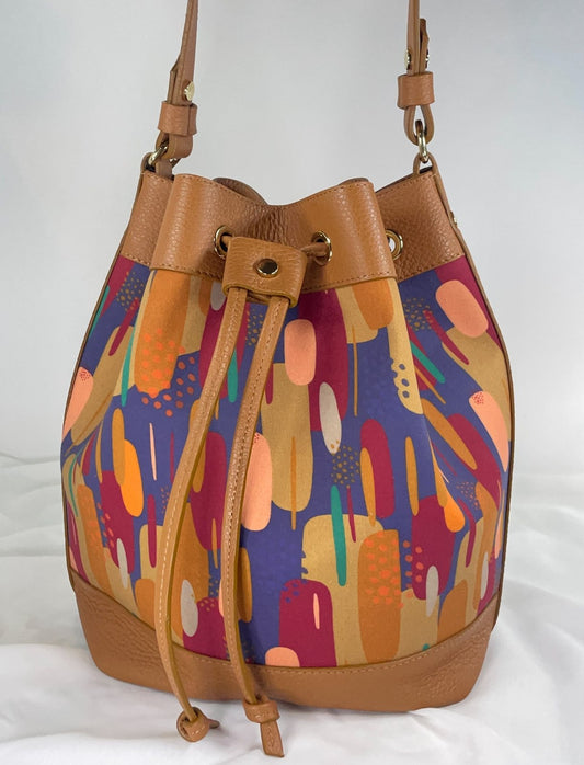 Secchiello KUSAMA cuoio e stampa Riverside