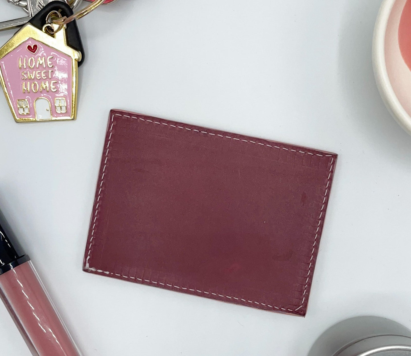 Portacarte, rosa, viola e laminato