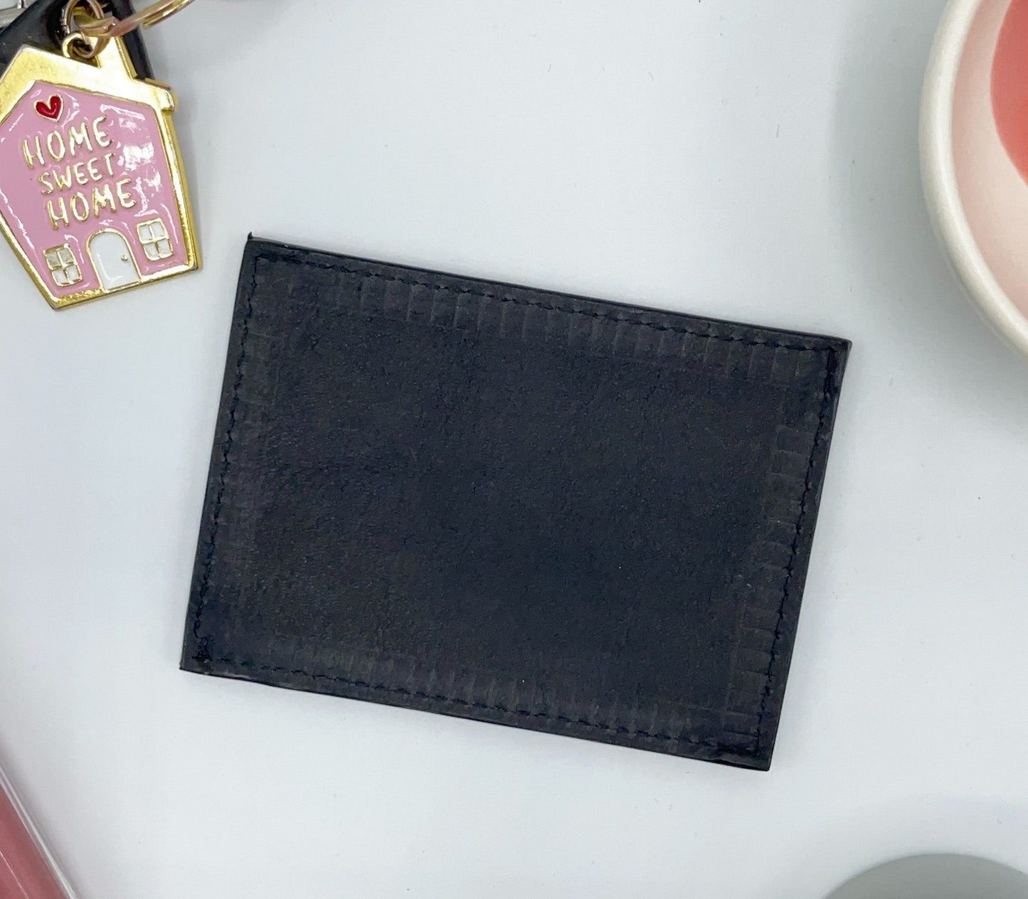 Portacarte, stampa Sterlizie nera e pelle nera e Borgogna