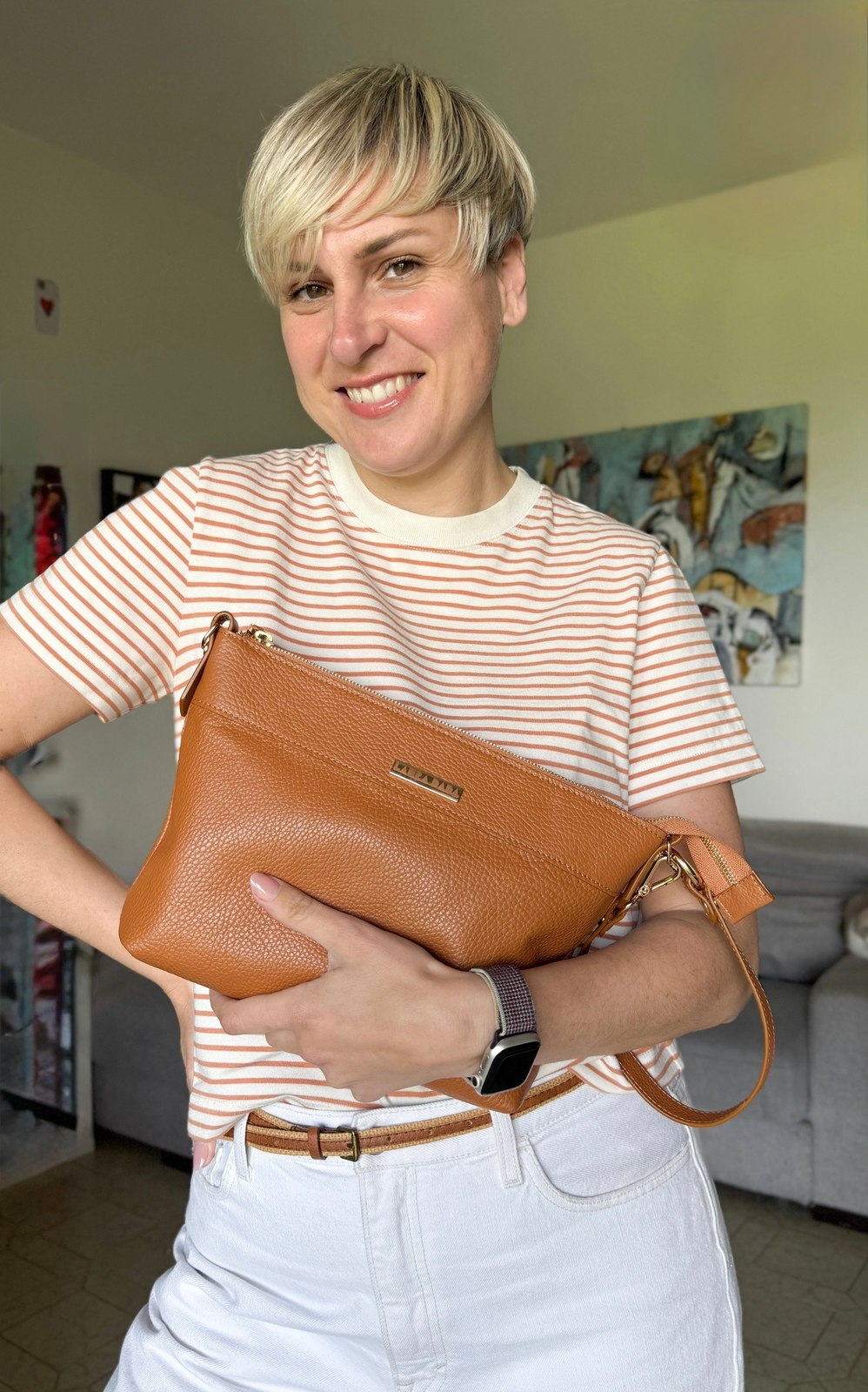 Tracolla MONDRIAN 4in1 monocolore in pelle cuoio