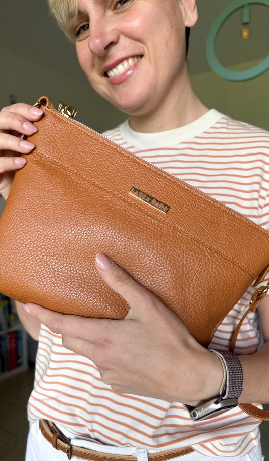 Tracolla MONDRIAN 4in1 monocolore in pelle cuoio