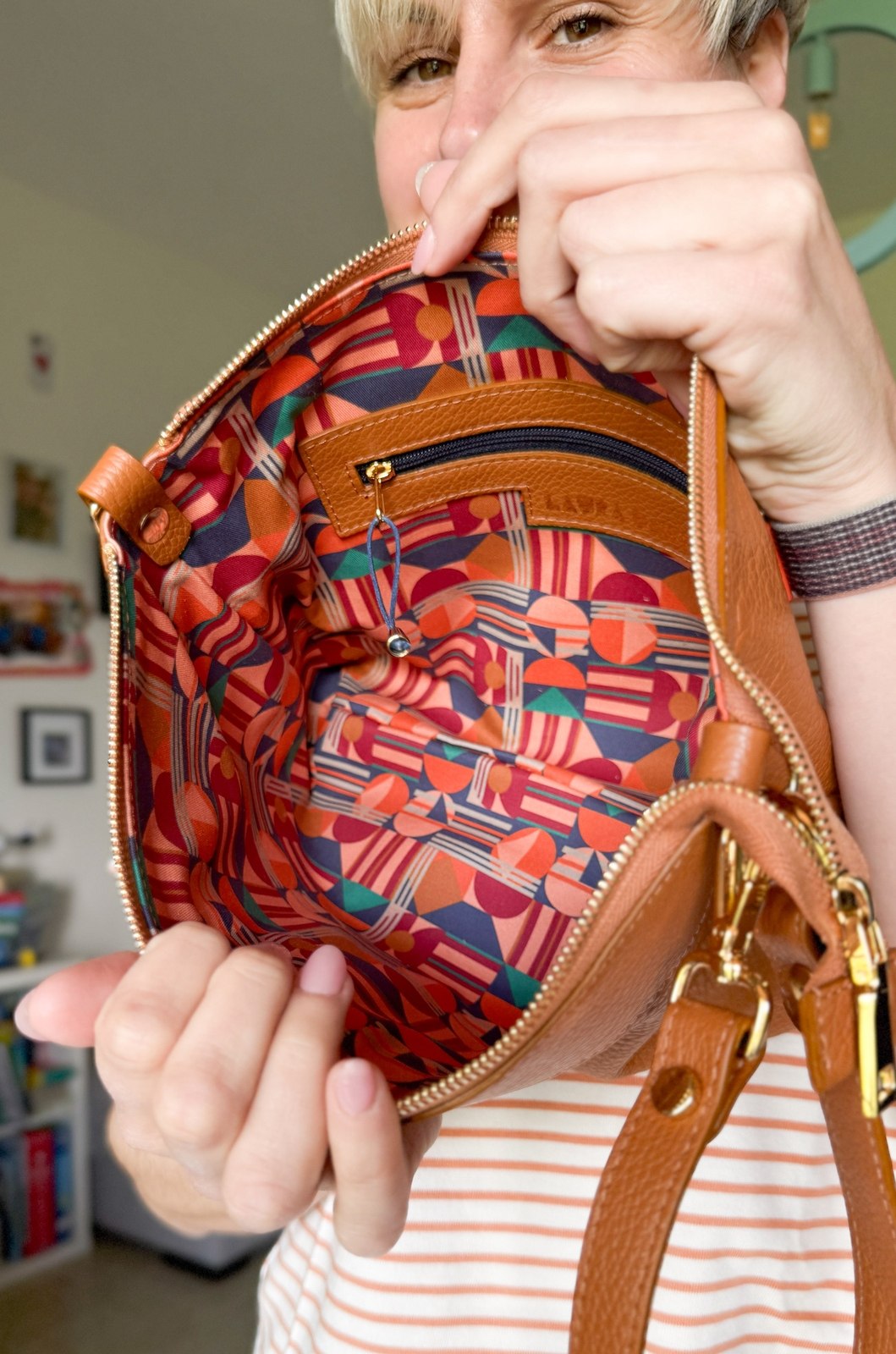 Tracolla MONDRIAN 4in1 monocolore in pelle cuoio