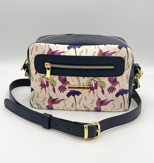 Tracolla Florence blu notte e stampa Colibrì