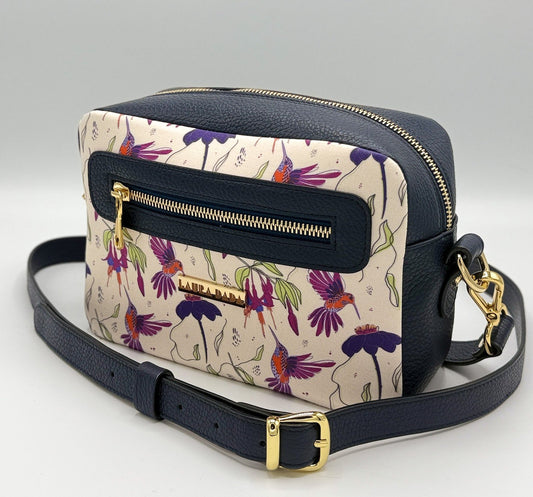 Tracolla Florence blu notte e stampa Colibrì