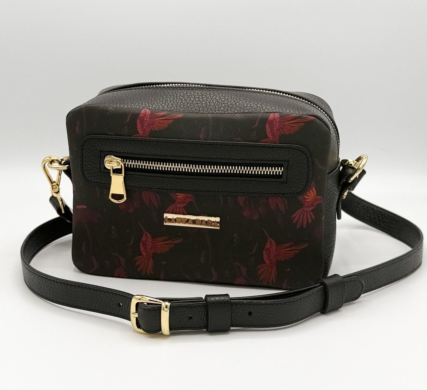 Tracolla Florence nera e stampa Colibrì