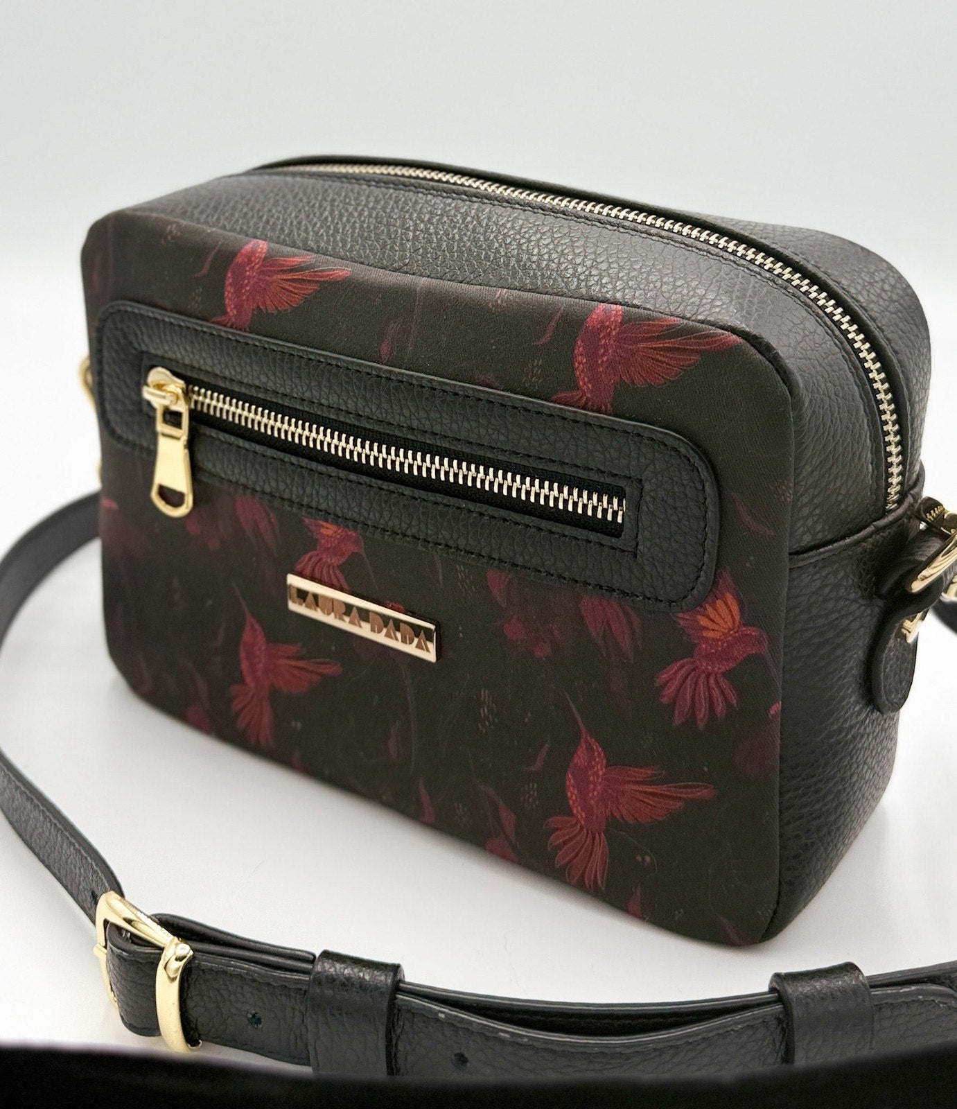 Tracolla Florence nera e stampa Colibrì