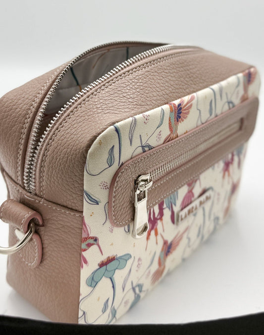 Tracolla Florence quarzo rosa e stampa Colibrì