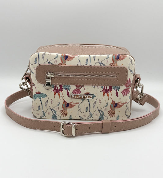 Tracolla Florence quarzo rosa e stampa Colibrì