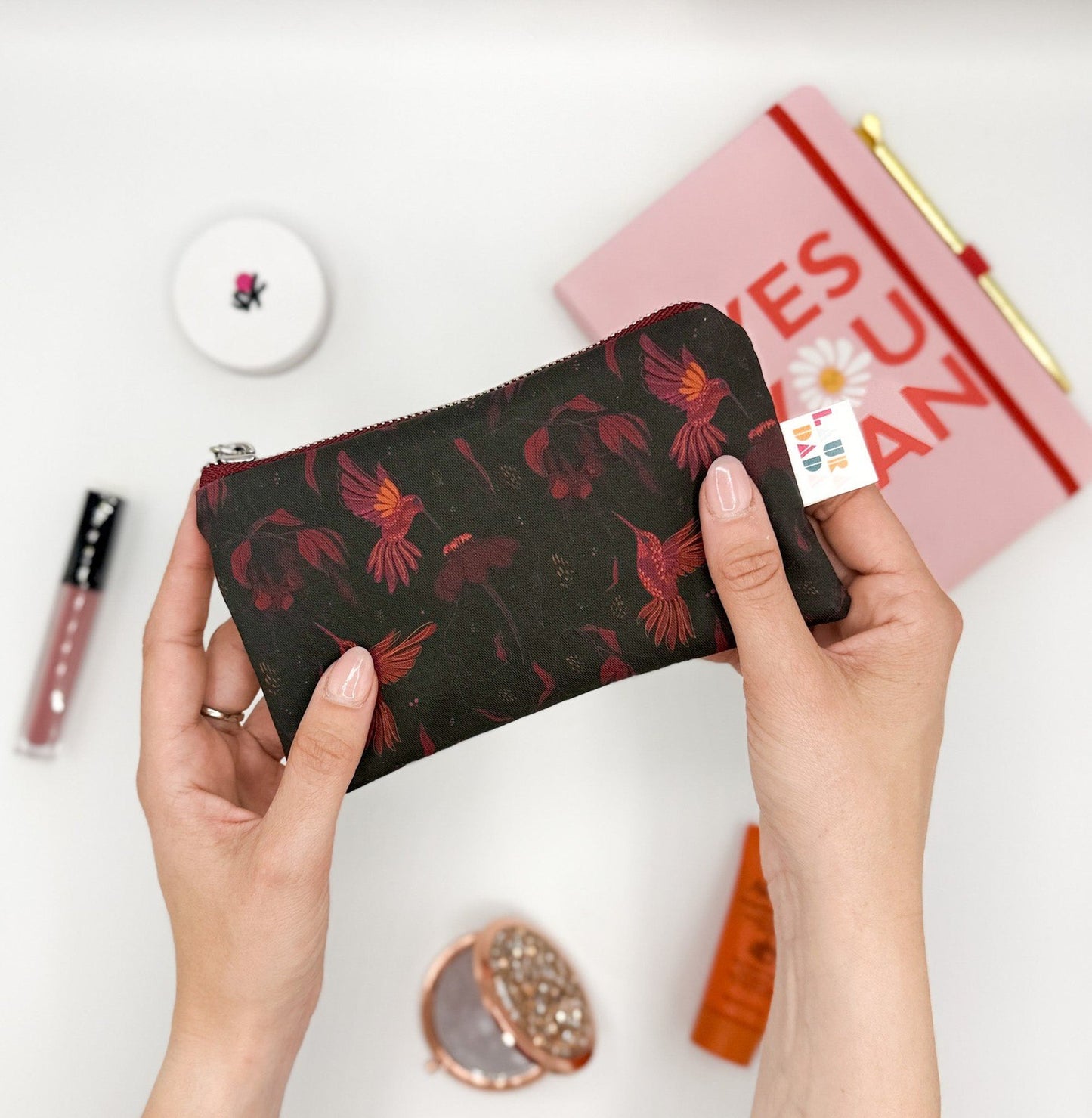 Pochette WONDER MINI con stampa Colibrì nera