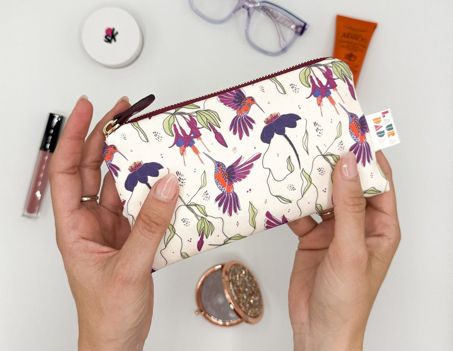 Pochette WONDER MINI con stampa Colibrì viola
