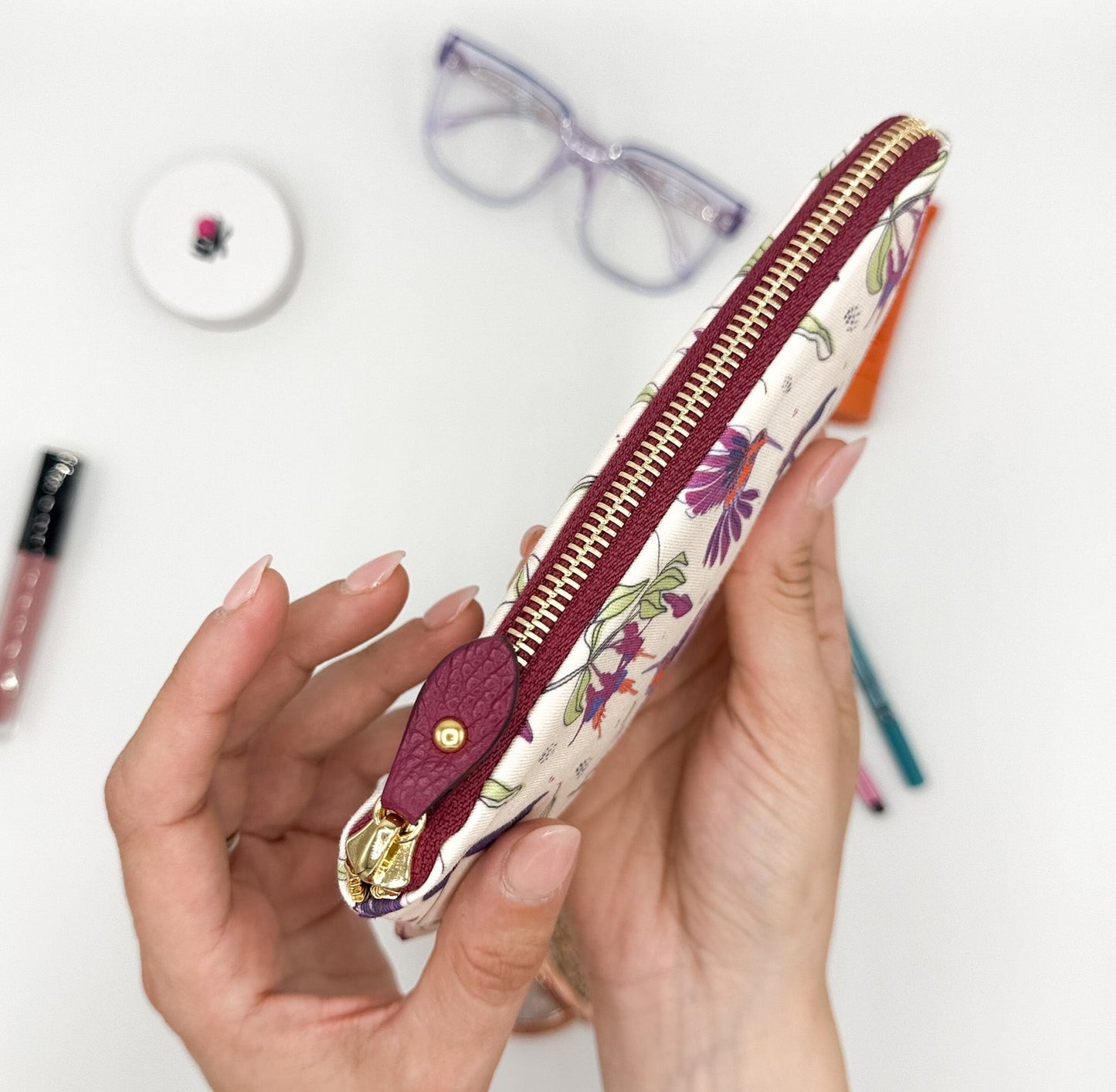 Pochette WONDER MINI con stampa Colibrì viola