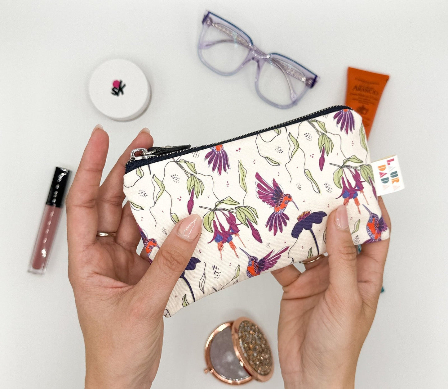 Pochette WONDER MINI con stampa Colibrì viola