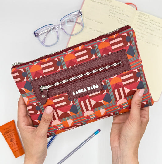 Pochette WONDER midi borgogna e stampa House of the Sun