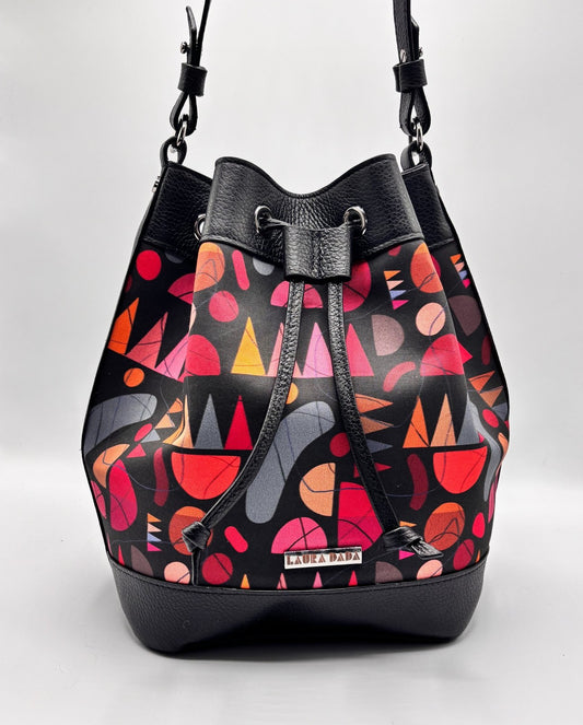 Secchiello KUSAMA nero e stampa Circus