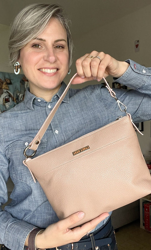 Tracolla MONDRIAN 4in1 monocolore in pelle quarzo rosa