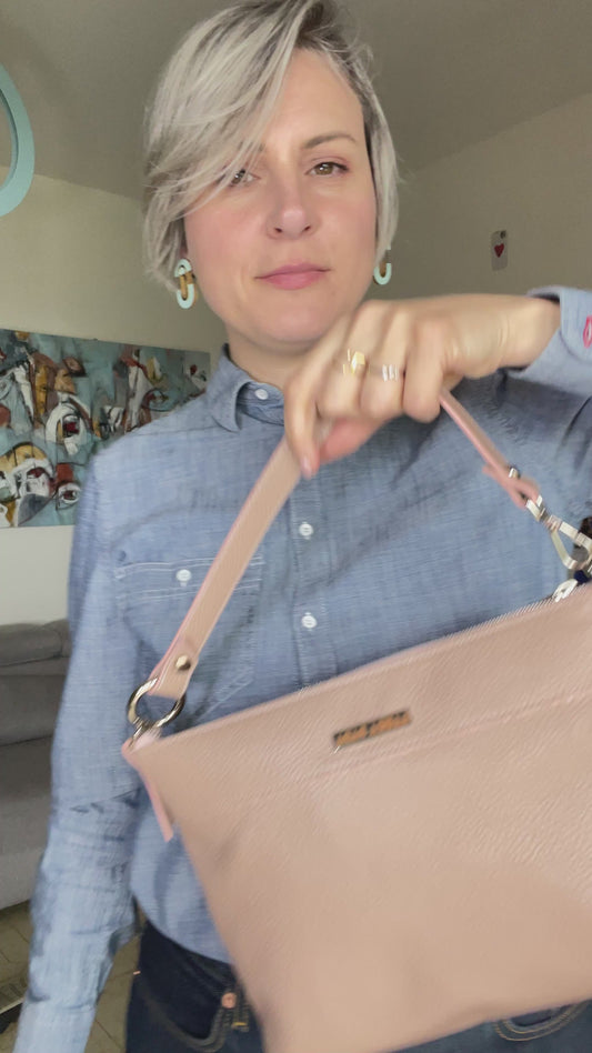 Tracolla MONDRIAN 4in1 monocolore in pelle quarzo rosa