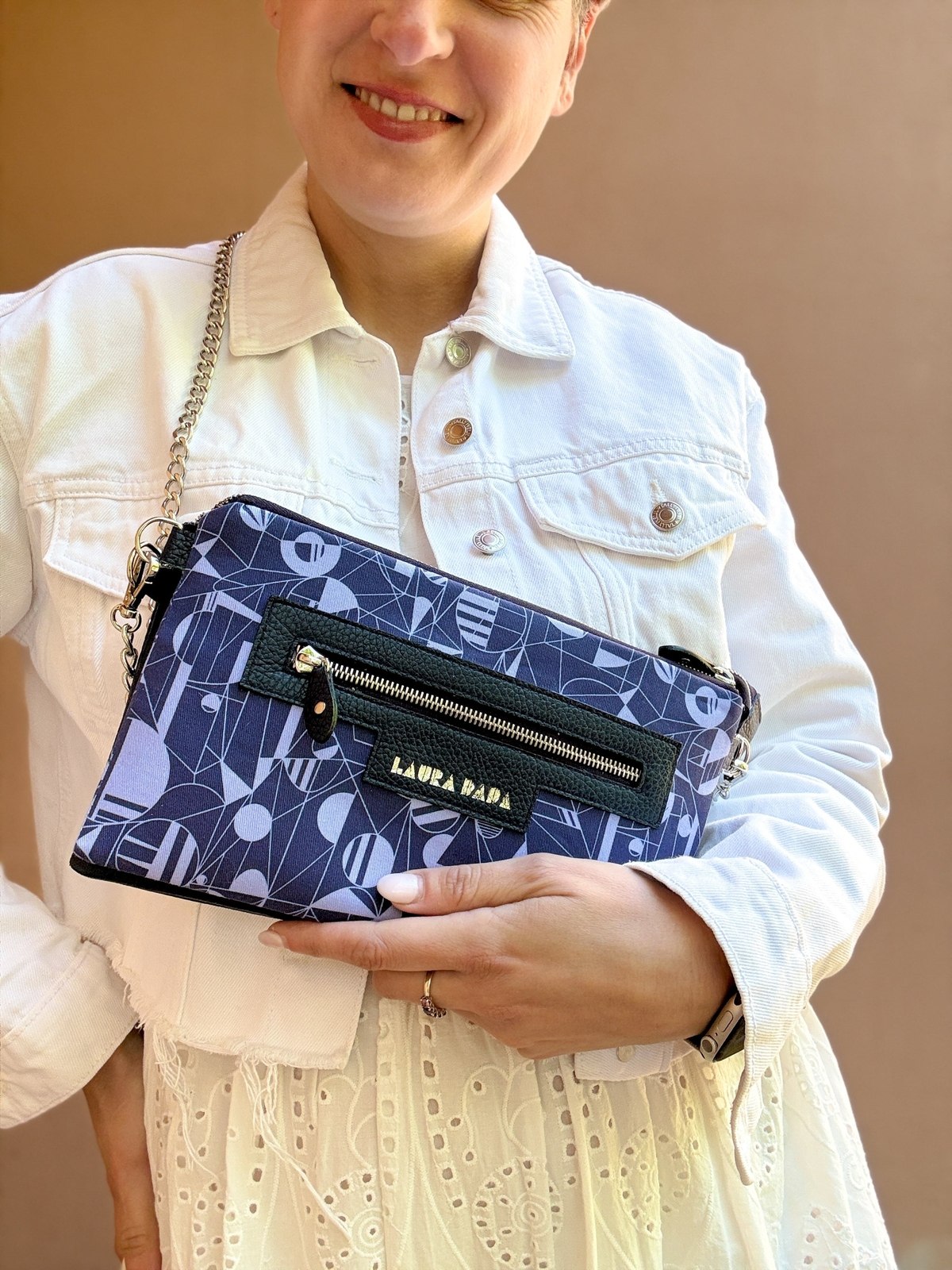 FUTURA TWINS 💕: 2 tracolle in 1 - pelle blu notte e stampa Futurismo blu