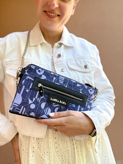 FUTURA TWINS 💕: 2 tracolle in 1 - pelle blu notte e stampa Futurismo blu