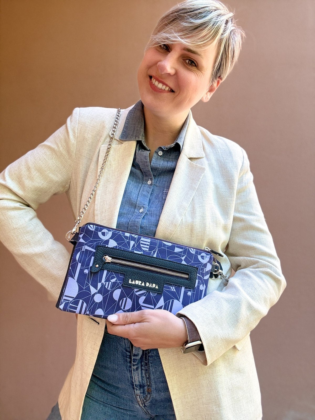 FUTURA TWINS 💕: 2 tracolle in 1 - pelle blu notte e stampa Futurismo blu