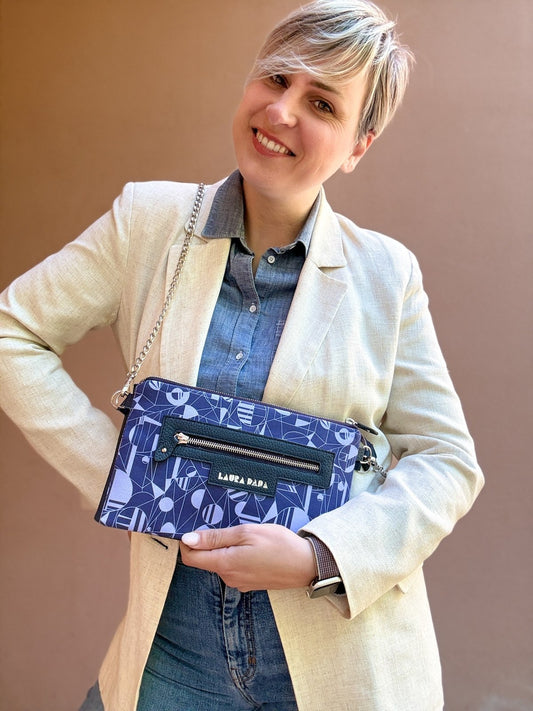 FUTURA TWINS 💕: 2 tracolle in 1 - pelle blu notte e stampa Futurismo blu