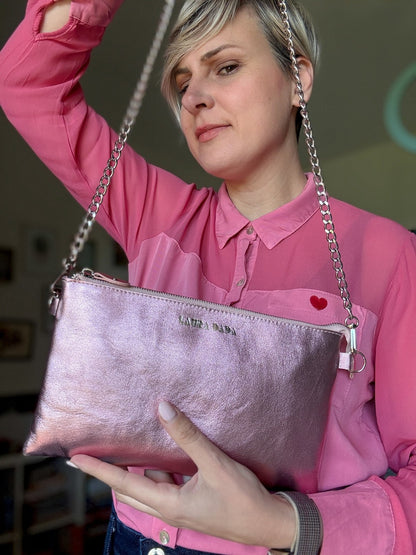 FUTURA: tracolla catenella vera pelle Laminato pink