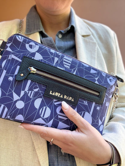 FUTURA TWINS 💕: 2 tracolle in 1 - pelle blu notte e stampa Futurismo blu