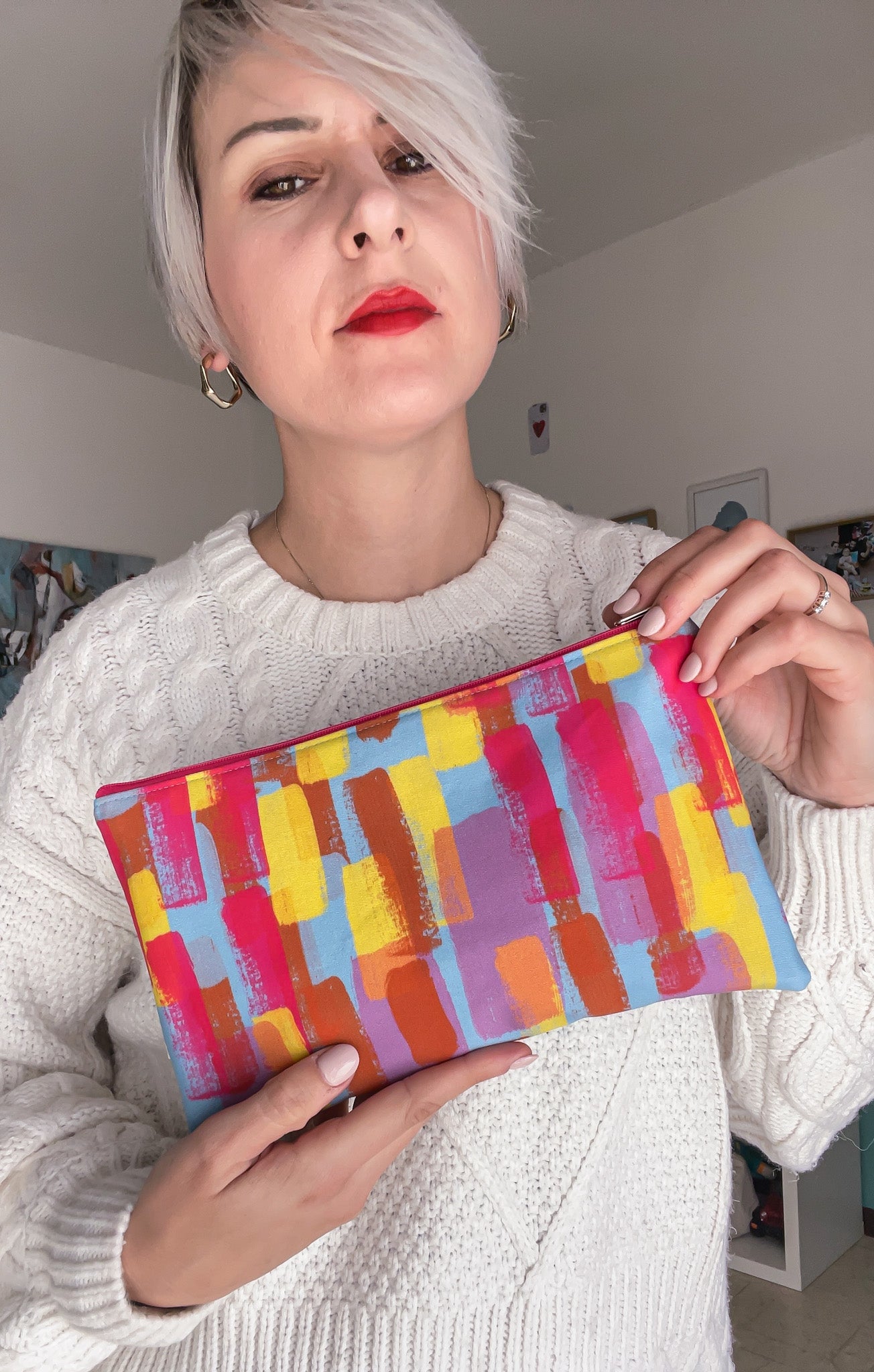 Pochette WONDER midi, pattern BRUSH fuxia