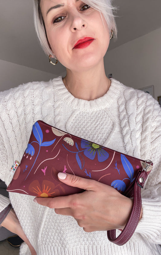 Pochette WONDER midi, pattern FLOWER POWER vinaccia