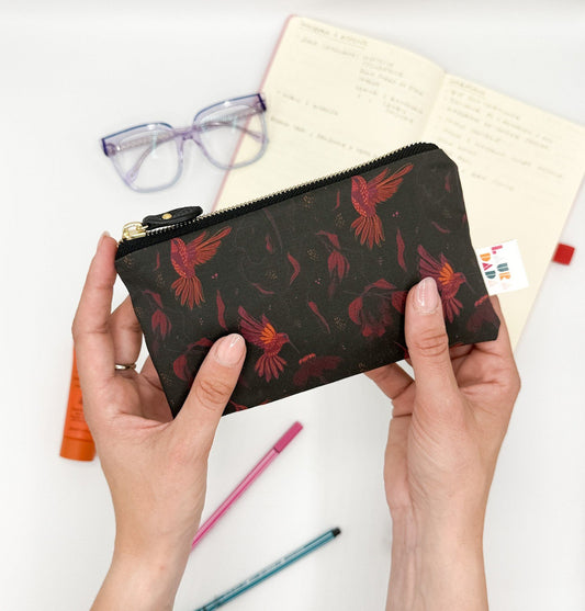 Pochette WONDER MINI con stampa Colibrì nera