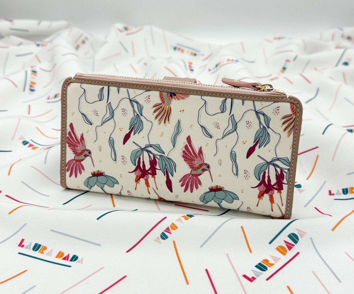 Portafoglio TILDA pelle quarzo rosa e stampa Colibrì + Star Box