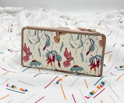 Portafoglio TILDA pelle quarzo rosa e stampa Colibrì + Star Box