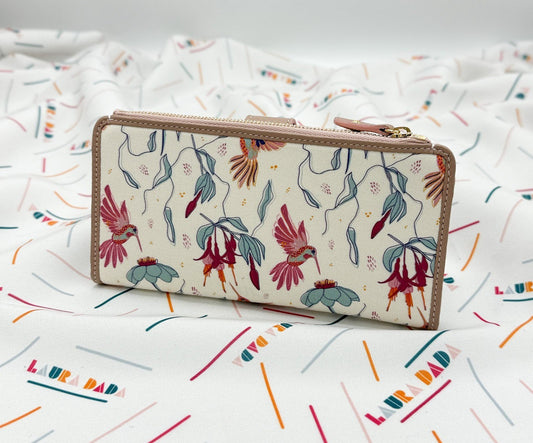 Portafoglio TILDA pelle quarzo rosa e stampa Colibrì + Star Box