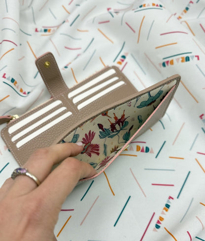 Portafoglio TILDA pelle quarzo rosa e stampa Colibrì + Star Box