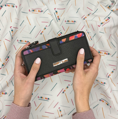 Portafoglio TILDA pelle nera e stampa Ombre + Star Box