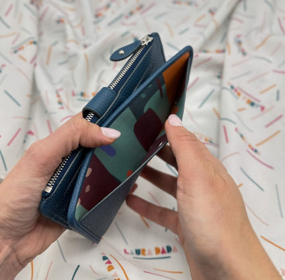 Portafoglio TILDA pelle blu pavone e stampa Riverside + Star Box ✨
