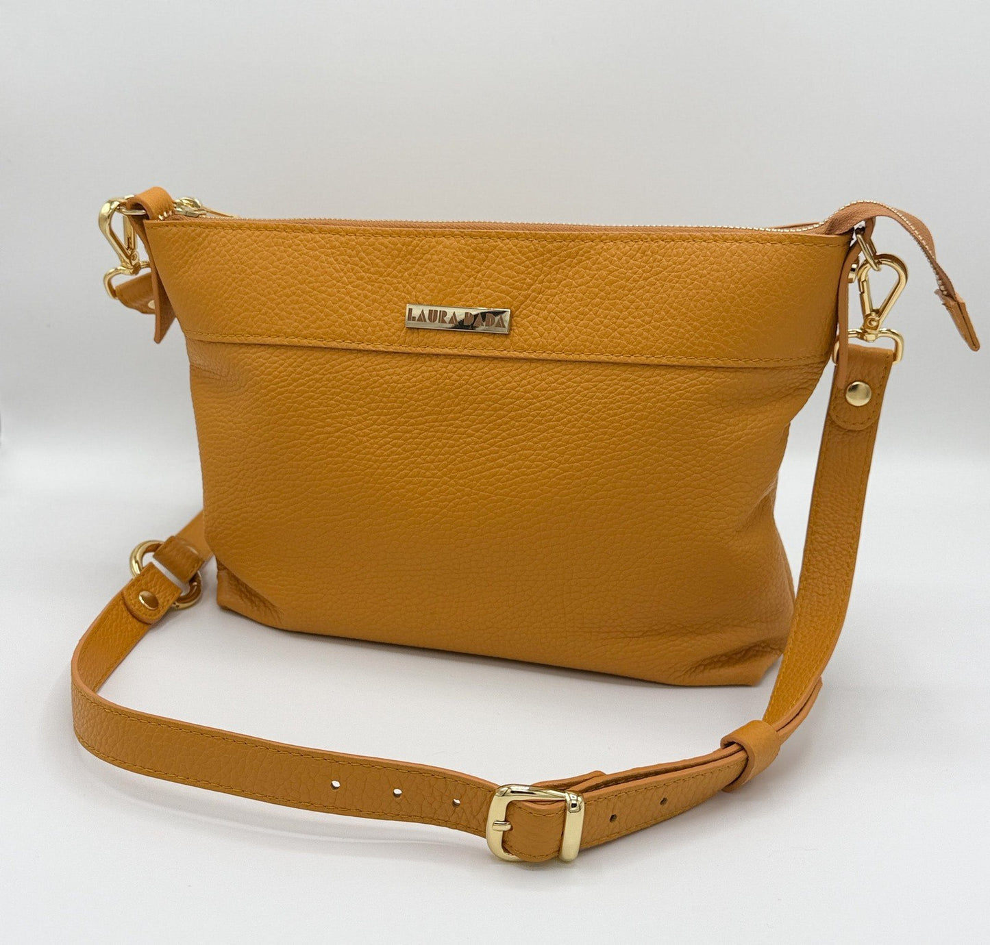 Tracolla MONDRIAN 4in1 monocolore in pelle senape - stampa interna