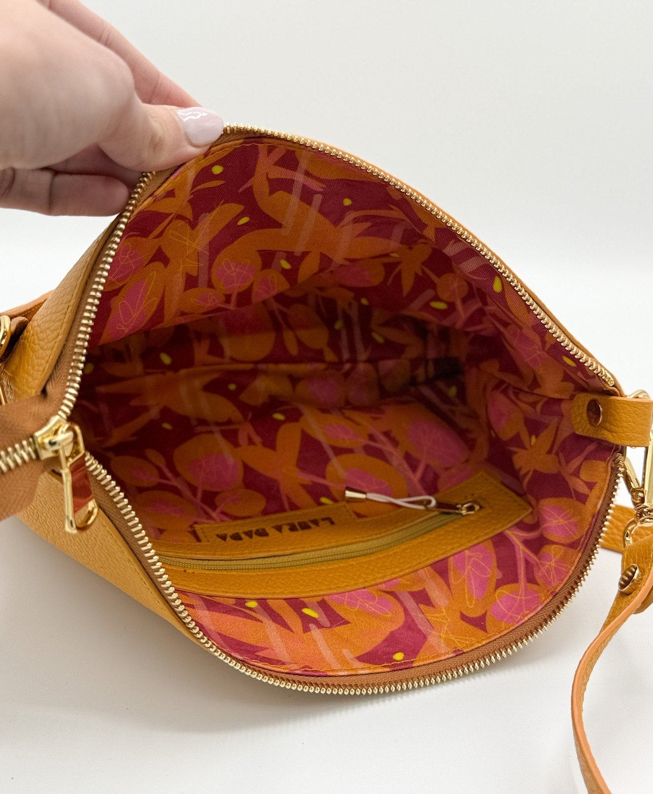 Tracolla MONDRIAN 4in1 monocolore in pelle senape - stampa interna