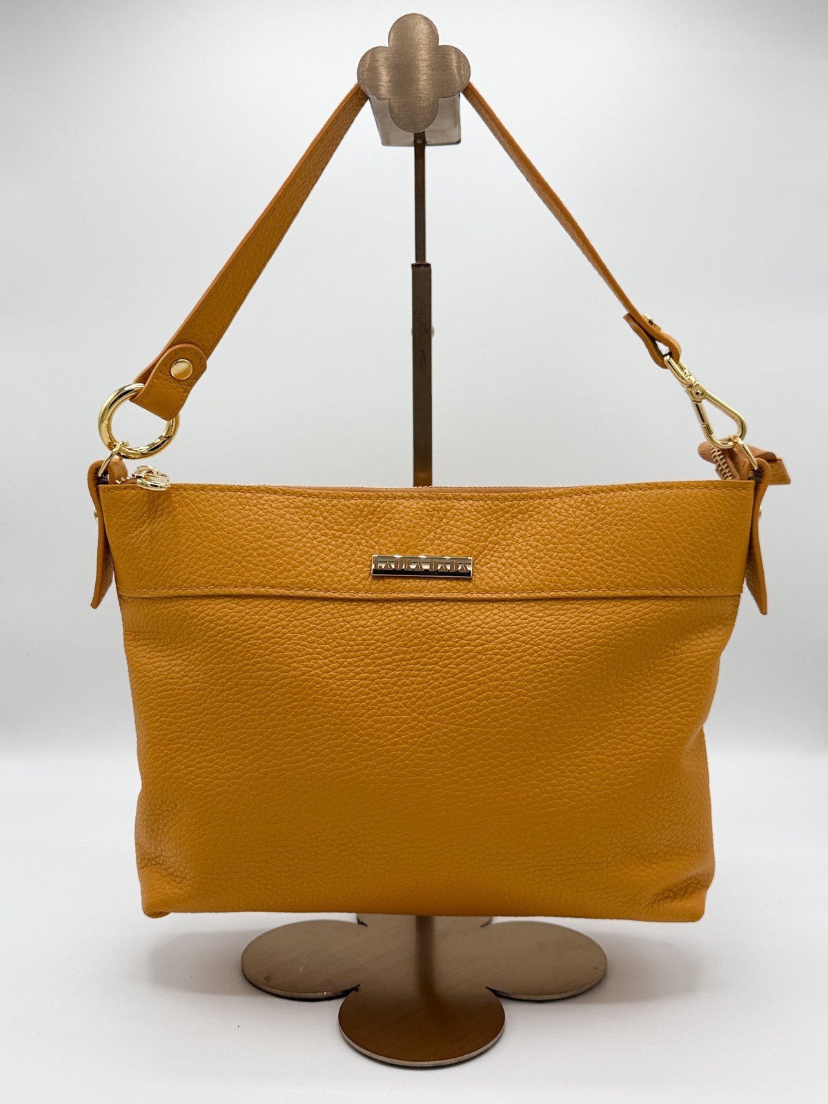 Tracolla MONDRIAN 4in1 monocolore in pelle senape - stampa interna