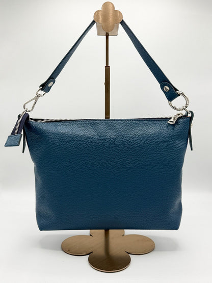 Tracolla MONDRIAN 4in1 monocolore in pelle blu pavone - stampa interna