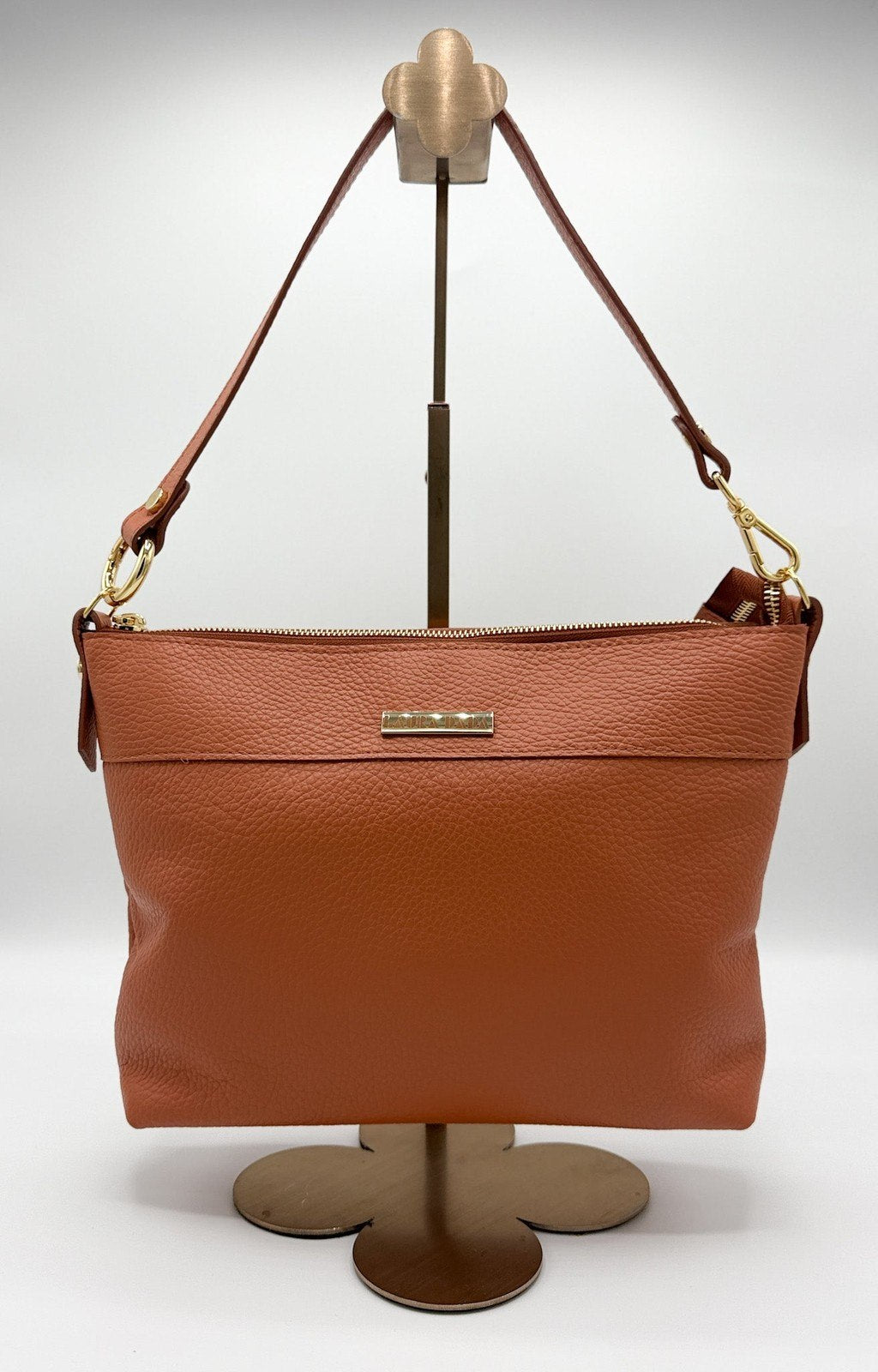 Tracolla MONDRIAN 4in1 monocolore in pelle terracotta - stampa interna