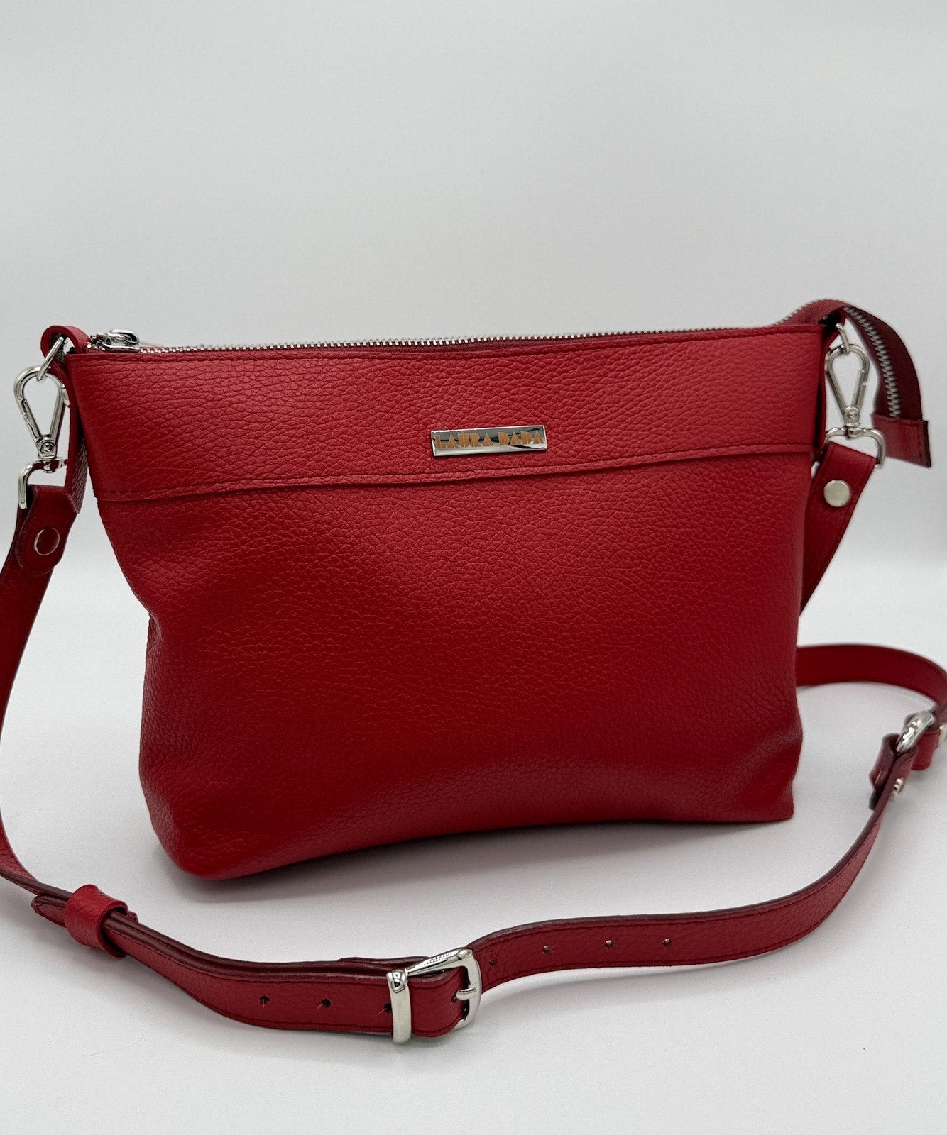 Tracolla MONDRIAN 4in1 monocolore in pelle rosso ceralacca - stampa interna