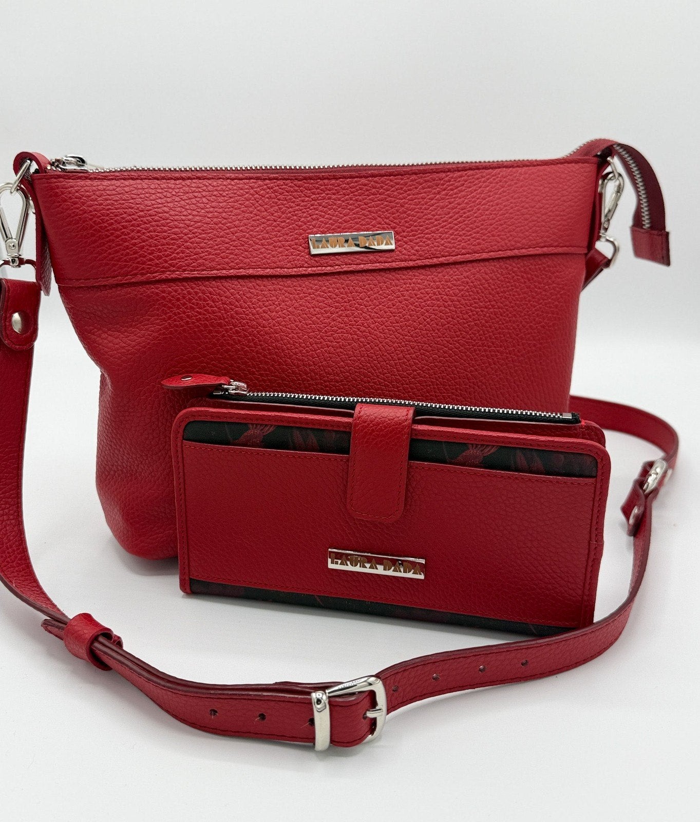 Tracolla MONDRIAN 4in1 monocolore in pelle rosso ceralacca - stampa interna