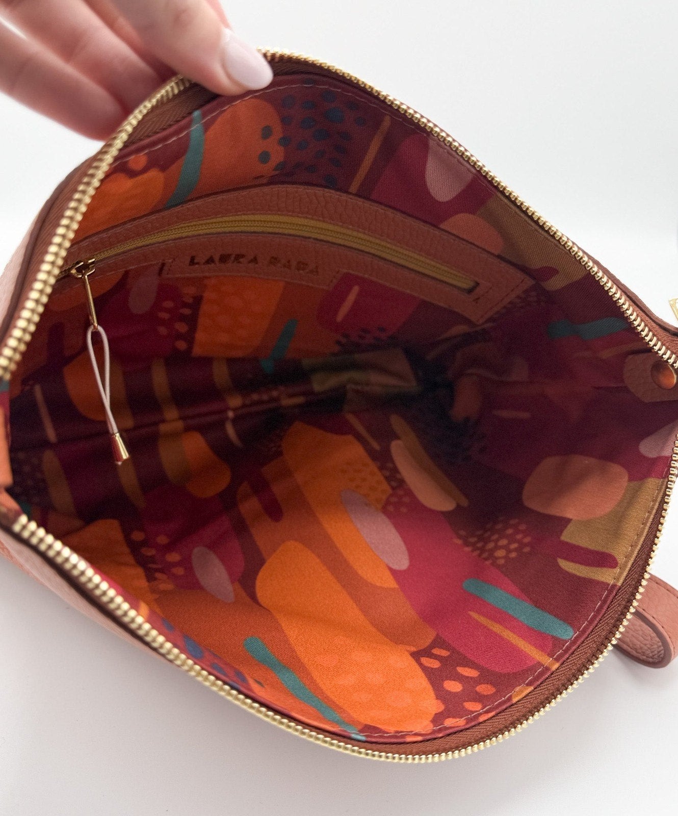 Tracolla MONDRIAN 4in1 monocolore in pelle terracotta - stampa interna