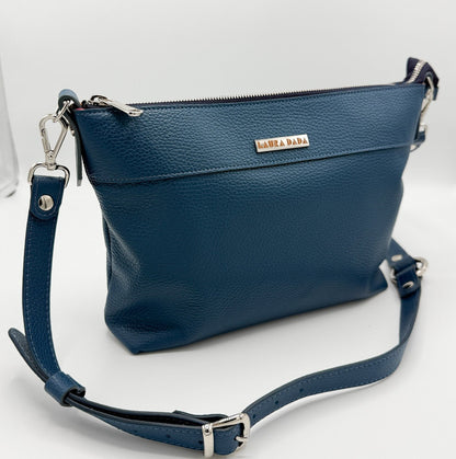 Tracolla MONDRIAN 4in1 monocolore in pelle blu pavone - stampa interna