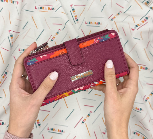 Portafoglio TILDA pelle ciclamino e stampa Tropical + Star Box