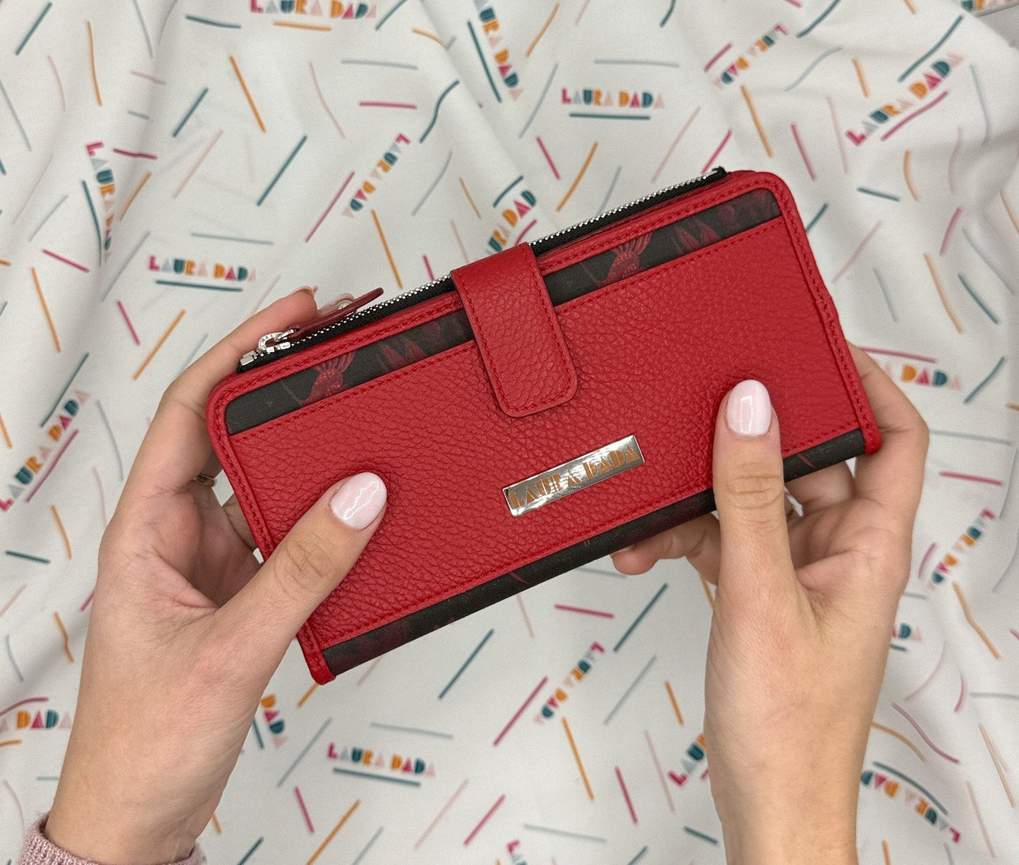 Portafoglio TILDA pelle rosso ceralacca e stampa Colibrì + Star Box